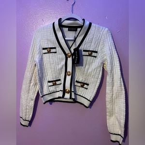 Balmain White Embroidered Sweater/Cardigan